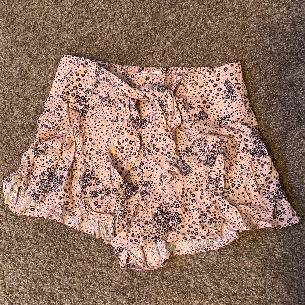Pink and Black Floral Flowy Shorts